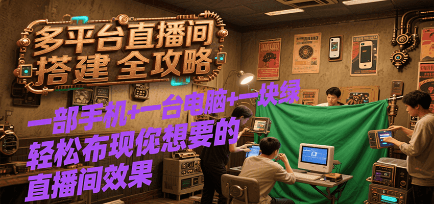 多平台直播间搭建全攻略，一部手机+一台电脑+一块绿布轻松实现你想要的直播间效果-泱泱学习社