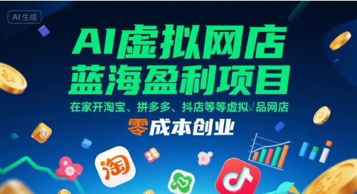 AI虚拟网店蓝海盈利项目，在家开淘宝、拼多多、抖店等虚拟品网店，零成本创业-泱泱学习社