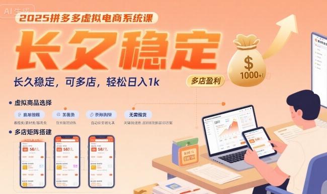 2025拼多多虚拟电商系统课，长久稳定，可多店，轻松日入1k-泱泱学习社