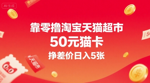 靠零撸淘宝天猫超市50元猫卡，挣差价日入5张-泱泱学习社