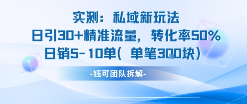 实测私域新玩法日引30加精准流量转化率50%日销5-10单每笔3张-泱泱学习社