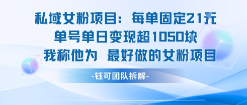 私域女粉项目：每单固定21块，单日变现超1k+，最好做的女粉项目-泱泱学习社
