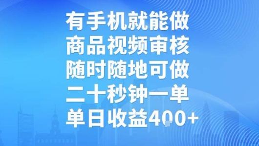 有手机就能做，商品视频审核，随时随地可做，二十秒钟一单，单日收益【揭秘】-泱泱学习社