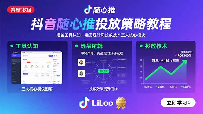 抖音随心推投放策略教程：涵盖工具认知、选品逻辑和投放技术三大核心模块-泱泱学习社