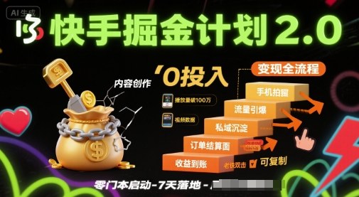 快手掘金计划2.0，快手电商变现全流程，简单可复制，0投入-泱泱学习社