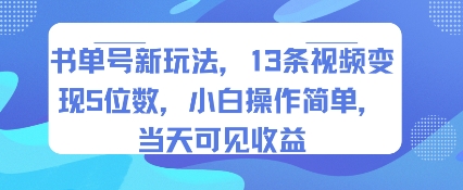 书单号新玩法，13条视频变现5位数，小白操作简单，当天可见收益-泱泱学习社