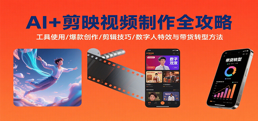图片[1]-AI+剪映视频制作全攻略：工具使用/爆款创作/剪辑技巧/数字人特效与带货转型方法-泱泱学习社