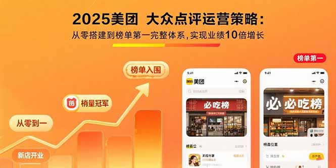 2025美团 大众点评运营策略:从零搭建到榜单第一完整体系,实现业绩10倍增长-泱泱学习社
