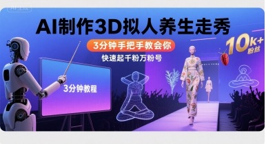 Ai制作3D拟人养生走秀，3分钟手把手教会你，快速起千粉万粉号-泱泱学习社