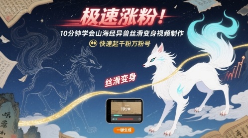 极速涨粉！10分钟学会山海经异兽丝滑变身视频制作，快速起千粉万粉号-泱泱学习社