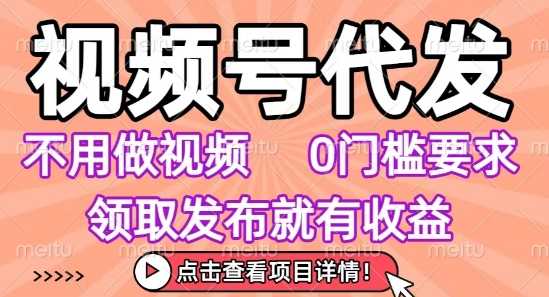 视频号代发，不用剪辑不用做视频，0门槛要求，领取发布就有收益，任务没有无上限，小白轻松上手【揭秘】-泱泱学习社