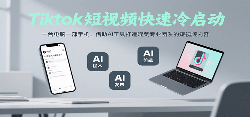 Tiktok短视频快速冷启动，一台电脑一部手机，借助AI工具打造媲美专业团队的短视频内容-泱泱学习社
