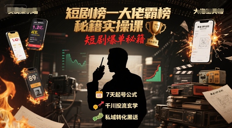 短剧榜一大佬霸榜秘籍实操课，短剧爆单秘籍-泱泱学习社