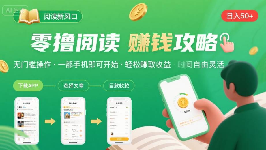 零撸阅读新风口，无门槛轻松挣，一部手机，日入 50-3张【揭秘】-泱泱学习社