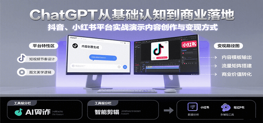 ChatGPT从基础认知到商业落地，实战演示抖音、小红书等平台的内容创作与变现-泱泱学习社