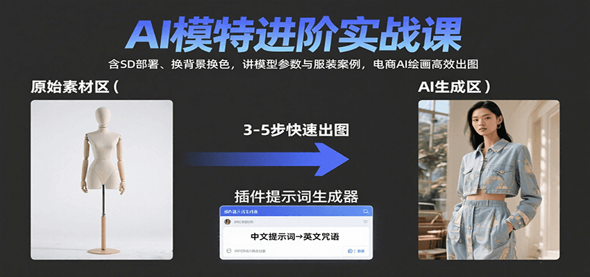 图片[1]-AI模特进阶实战课：含SD部署、换背景换色，讲模型参数与服装案例，电商AI绘画高效出图-泱泱学习社