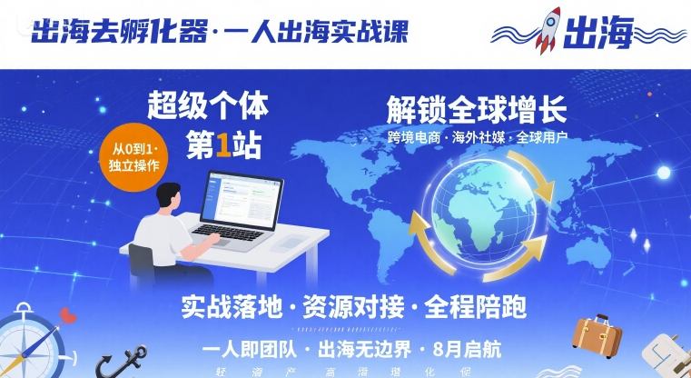 出海去孵化器，一人出海实战课，​超级个体第1站，解锁全球增长-泱泱学习社