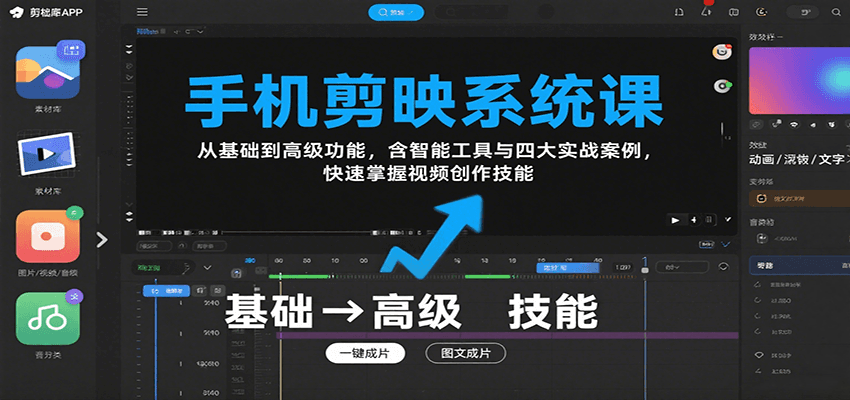 手机剪映系统课，从基础到高级功能，含智能工具与四大实战案例，快速掌握视频创作技能-泱泱学习社