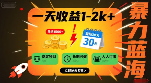 一天收益1-2k+ 稳定项目，暑期暴力蓝海项目，长期稳定，人人可做【揭秘】-泱泱学习社