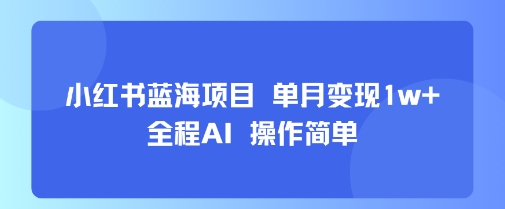 小红书蓝海项目 单月变现1w+ 全程AI 操作简单-泱泱学习社