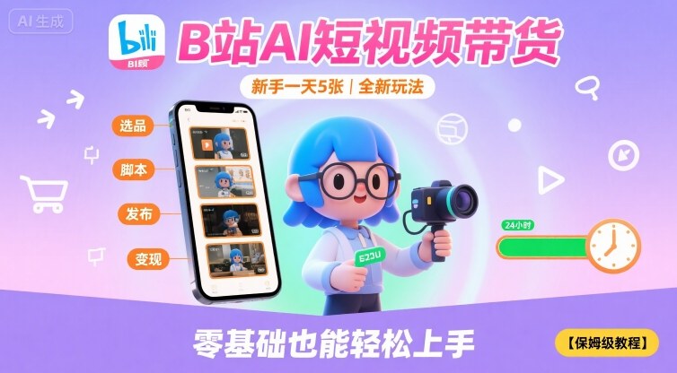 B站AI短视频带货，新手一天5张，全新玩法【保姆级教程】-泱泱学习社