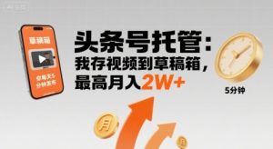 【头条号托管 】我存视频到草稿箱，你每天5分钟发布，最高月入2W+【揭秘】-泱泱学习社