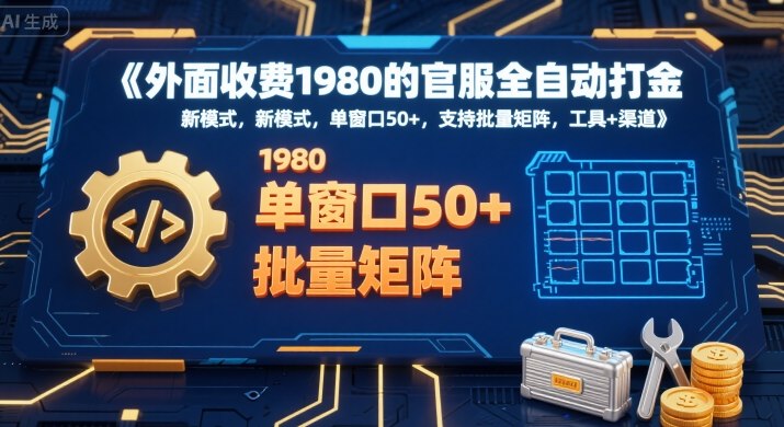 外面收费1980的官服全自动打金，新模式，单窗口50+，支持批量矩阵，工具+渠道【揭秘】-泱泱学习社