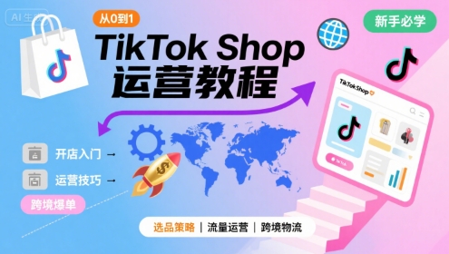 TikTok Shop从0到1运营教程，TikTok跨境电商新手必学课程-泱泱学习社