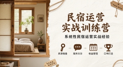 民宿运营实战训练营，系统性民宿运营实战经验-泱泱学习社