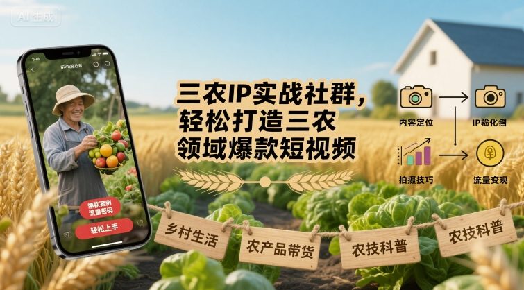 三农IP实战社群，轻松打造三农领域爆款短视频-泱泱学习社