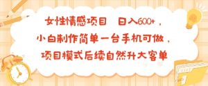 女性情感项目 小白制作简单一台手机可做 项目模式后续自然升大客单 日入6张-泱泱学习社