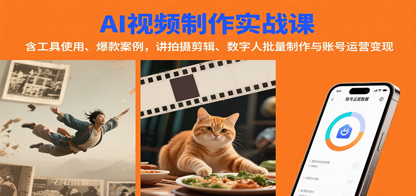 AI视频制作实战：含工具使用、爆款案例，讲拍摄剪辑、数字人批量制作与账号运营变现-泱泱学习社