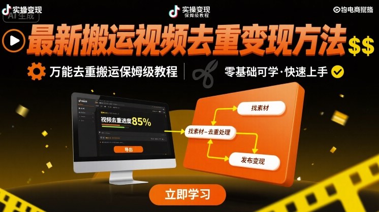 最新搬运视频去重变现方法，万能去重搬运保姆级教程-泱泱学习社