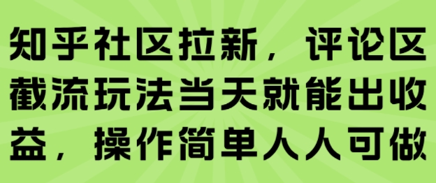 知乎社区拉新，评论区截流玩法当天就能出收益，操作简单人人可做-泱泱学习社