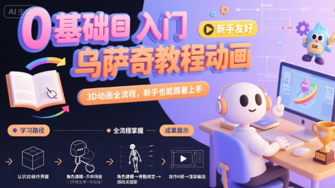 0基础入门乌萨奇教程动画，3D动画全流程，新手也能跟着上手-泱泱学习社