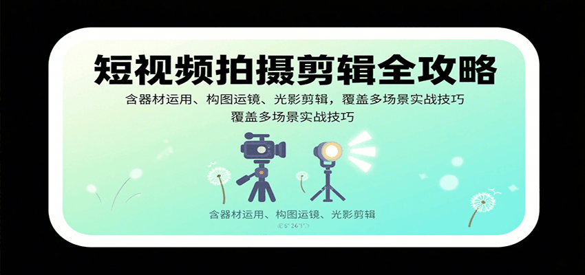 短视频拍摄剪辑全攻略：含器材运用、构图运镜、光影剪辑，覆盖多场景实战技巧-泱泱学习社