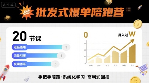 批发式爆单陪跑营，20节课带你实现批发式爆单，带你经松月入过W-泱泱学习社