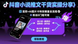 抖音小说推文干货实操分享，混剪+AI图片卡特效爆量全流程，0粉丝0门槛可做-泱泱学习社