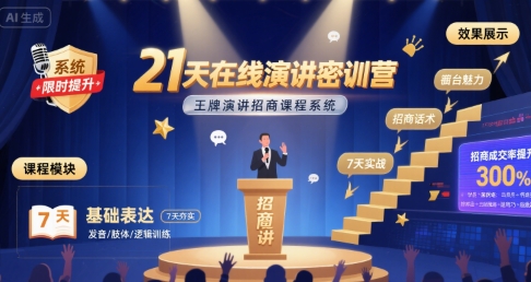21天在线演讲密训营，王牌演讲招商课程系统-泱泱学习社