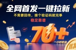 全网首发一键拉新项目，不需要回传，接个验证码就完事，稳定靠谱，一小时收益70+【揭秘】-泱泱学习社