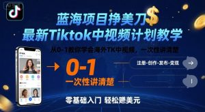 蓝海项目挣美刀，最新Tiktok中视频计划教学，从0-1教你学会海外TK中视频，一次性讲清楚-泱泱学习社