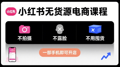 小红书无货源电商课程，不拍摄不露脸不用囤货，一部手机即可开店-泱泱学习社