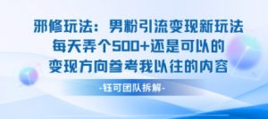 邪修玩法：男粉引流变现新玩法每天弄个5张还是可以的变现方向参考我以往的内容-泱泱学习社