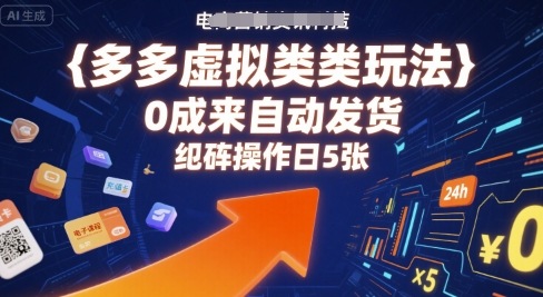 多多虚拟类目玩法，0成本全自动发货，矩阵操作日5张-泱泱学习社