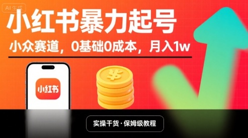 小红书暴力起号，小众赛道，0基础0成本，月入1w-泱泱学习社
