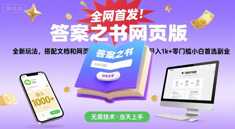 全网首发！答案之书网页版，全新玩法，搭配文档和网页，日入1k+零门槛小白首选副业【揭秘】-泱泱学习社