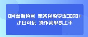 8月AI蓝海项目，单条视频变现1k+ 小白可玩 操作简单易上手-泱泱学习社