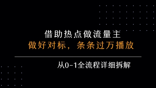 借力热点，乘顺风车玩流量主，条条过万播放， 每月收益5k+，从0-1全流程详细拆解-泱泱学习社