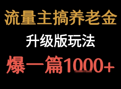 流量主之养老金升级版玩法  爆一篇收益1k+-泱泱学习社