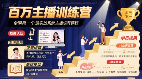 百万主播训练营，全网第一个最实战系统主播培养课程-泱泱学习社